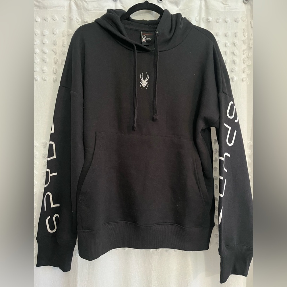 Spyder Women’s Black Sweatshirt Hoodie with Logo Sleeves NWT XL